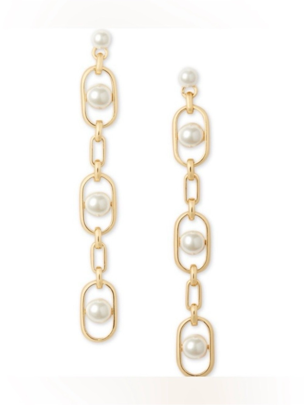 NWT  kate spade  Glamorous Strands Gold Chain Link Pearl Drop Earrings
